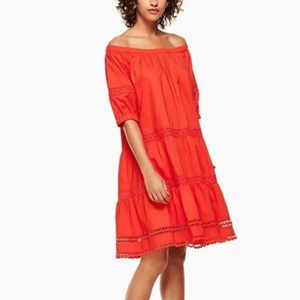 Kate Spade Broom Street Cotton Poplin Tiered Dress Cherry Pepper Red Size Small